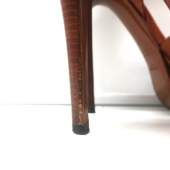 Yves Saint Laurent Tribute Wood-Effect Platform Sandals Brown Leather Size 36 - Picture 3 of 12